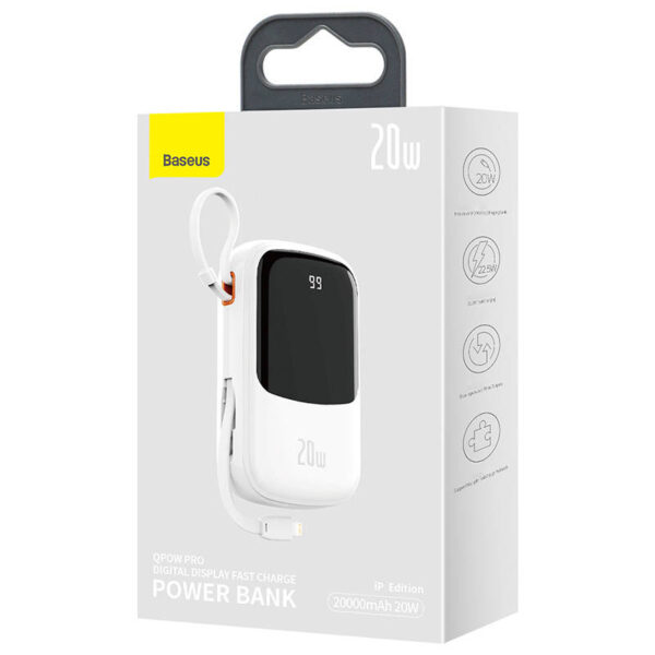 Powerbank Baseus Qpow PRO z kablem Lightning, portem USB-C i USB, 20000mAh, 20W (biały) - obrazek 6