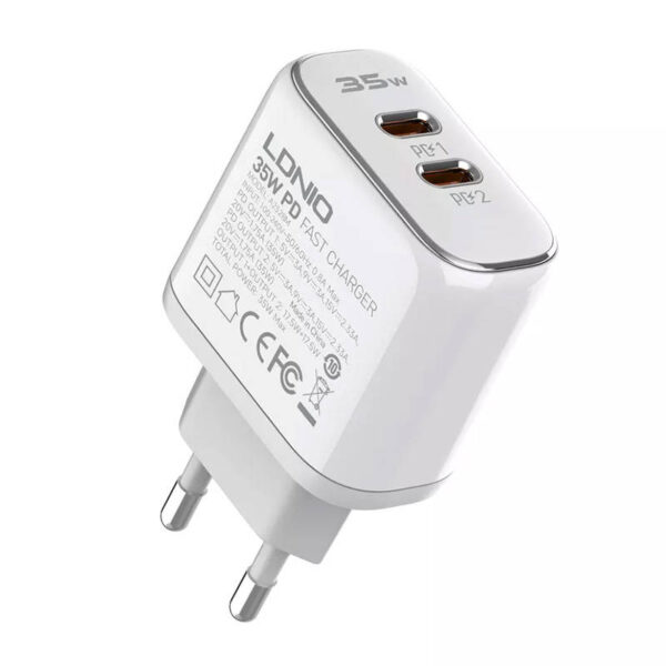 Ładowarka sieciowa LDNIO A2528M 2USB-C dla Apple + Kabel USB-C - Lightning - obrazek 2