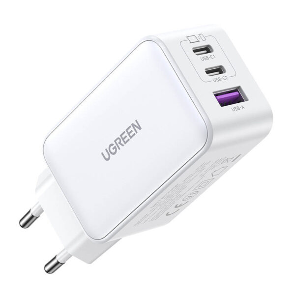 Ładowarka sieciowa UGREEN 15339 Nexode, 2xUSB-C, USB-A 3.0, PD3.0, QC4.0, GaN, 65W (biała) - obrazek 2