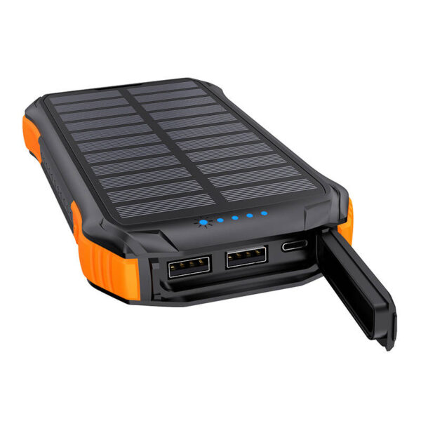 Powerbank solarny Choetech B658  2x USB 10000mAh Qi 5W (czarno-pomarańczowy) - obrazek 2