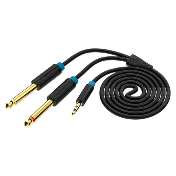 Kabel audio 3,5mm TRS męski do 2x 6,35mm męski 2m Vention BACBH czarny - obrazek 2