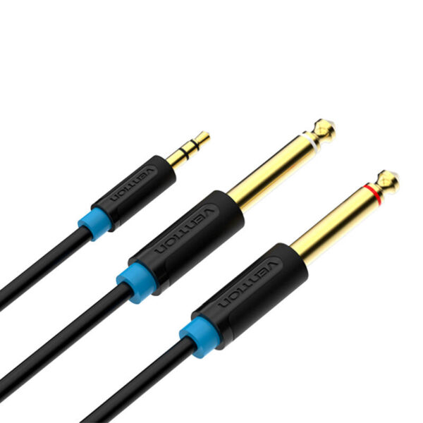 Kabel audio 3,5mm TRS męski do 2x 6,35mm męski 2m Vention BACBH czarny - obrazek 3