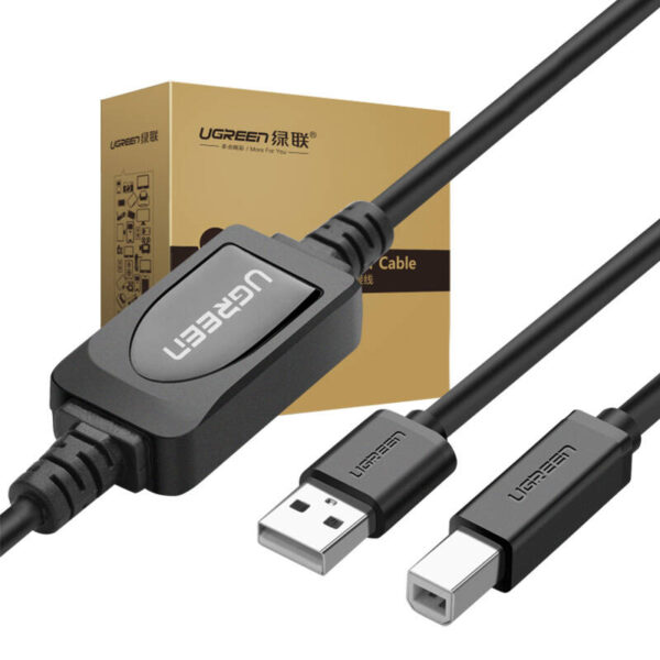 Aktywny kabel USB 2.0 A-B UGREEN US122 do drukarki, 15m (czarny) - obrazek 2