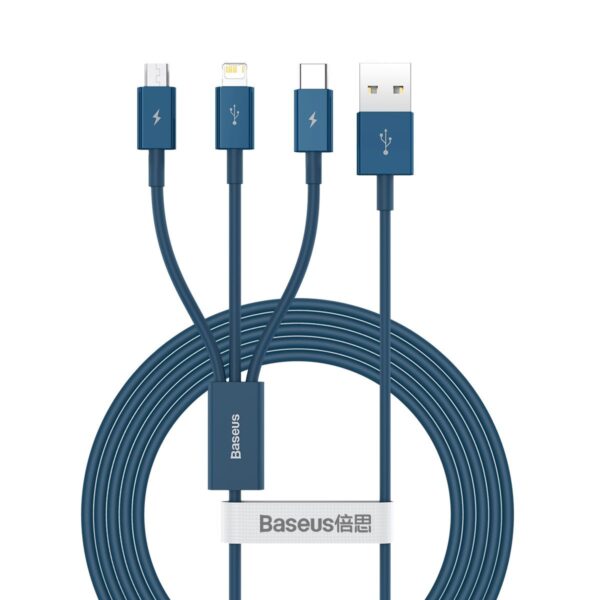 Kabel USB 3w1 Baseus Superior Series, USB do micro USB / USB-C / Lightning, 3.5A, 1.5m (niebieski) - obrazek 2