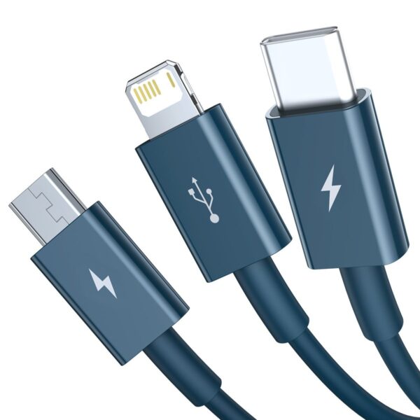 Kabel USB 3w1 Baseus Superior Series, USB do micro USB / USB-C / Lightning, 3.5A, 1.5m (niebieski) - obrazek 3