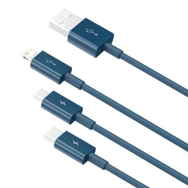 Kabel USB 3w1 Baseus Superior Series, USB do micro USB / USB-C / Lightning, 3.5A, 1.5m (niebieski) - obrazek 4