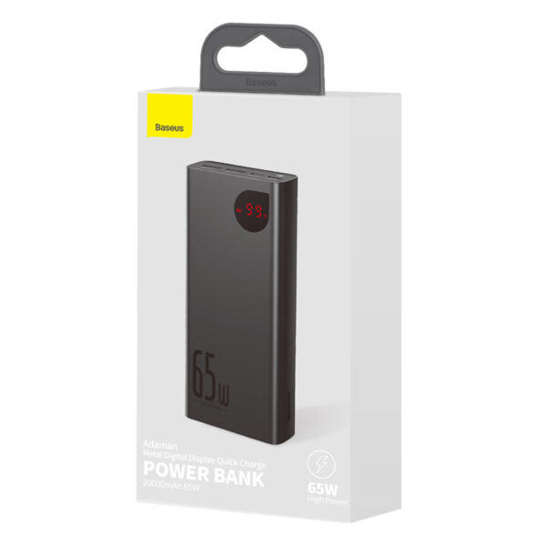 Powerbank Baseus Adaman Metal 20000mAh, PD, QC 3.0, 65W, 2xUSB + USB-C + micro USB, (czarny) - obrazek 7