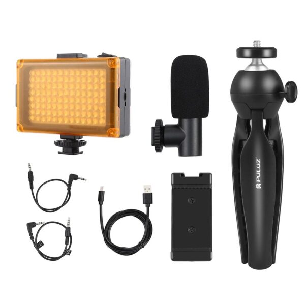 Zestaw do nagrywania live Puluz statyw + lampa LED + mikrofon + klamra na telefon PKT3132B - obrazek 2