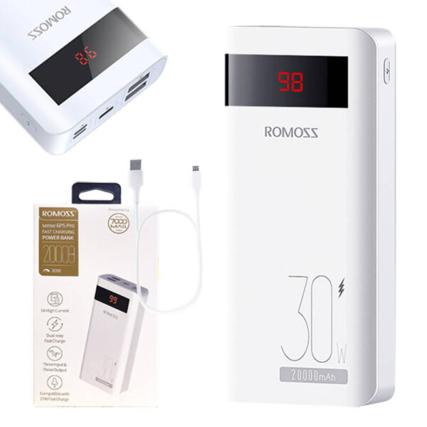 Powerbank Romoss Sense6PS Pro 20000mAh, 30W (biały) - obrazek 3