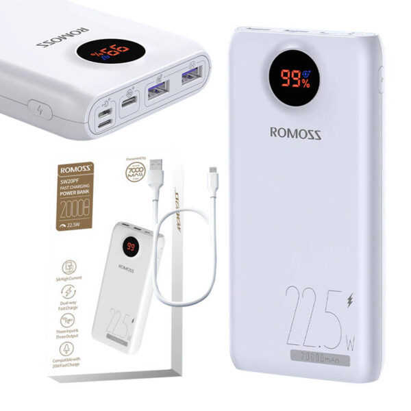 Powerbank Romoss SW20PF 20000mAh, 22.5W (biały) - obrazek 2