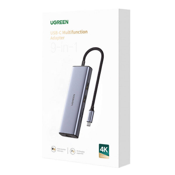 Adapter UGREEN 9w1 CM490 Hub USB-C, 2x USB-A 3.0, USB-A 2.0, 2x HDMI 4K/60Hz, SD/TF, RJ45 (gwiezda szarość) - obrazek 3