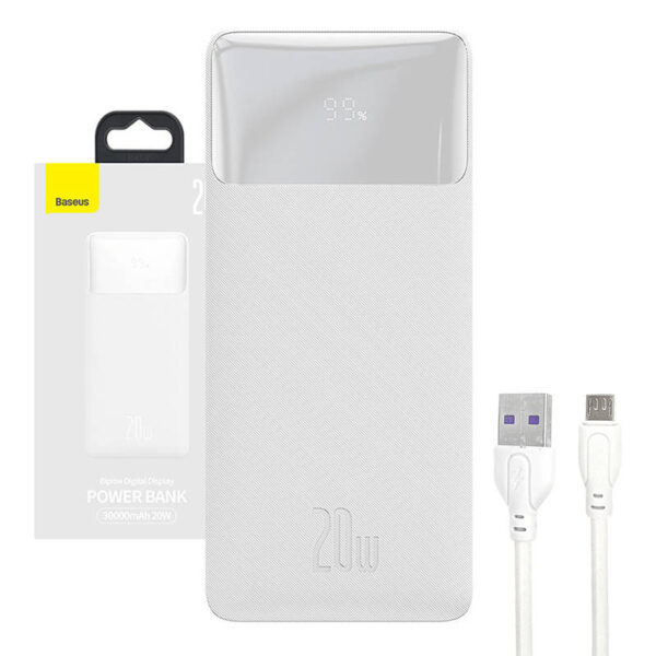 Powerbank Baseus Bipow 30000mAh, 2xUSB, USB-C, 20W (biały)