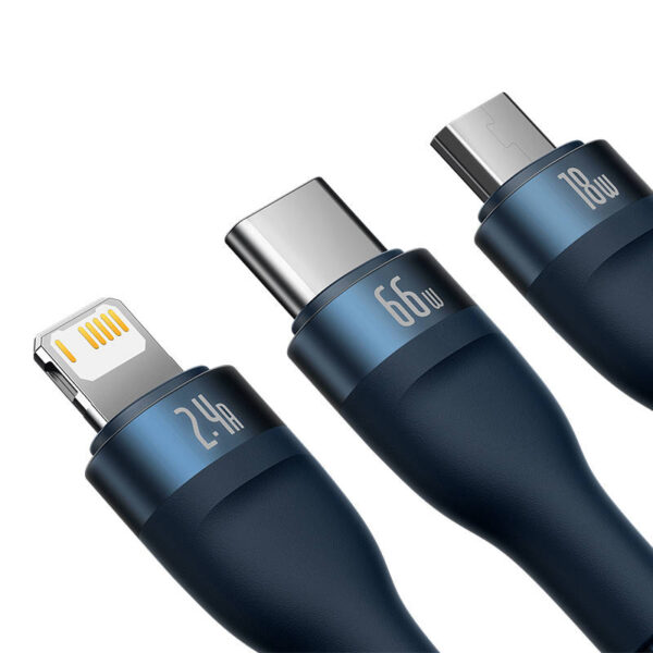 Kabel USB 3w1 Baseus Flash Series, USB-C + micro USB + Lightning, 66W, 1.2m (niebieski) - obrazek 4