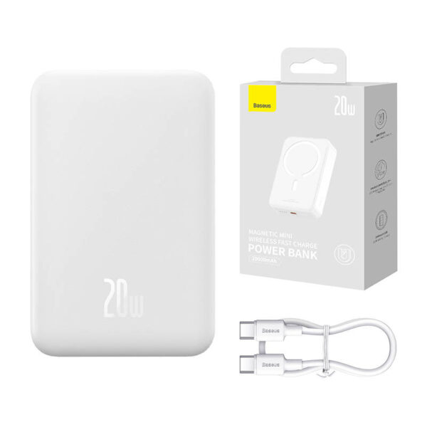 Powerbank magnetyczny Baseus Magnetic Mini 20000mAh, USB-C 20W MagSafe (biały)