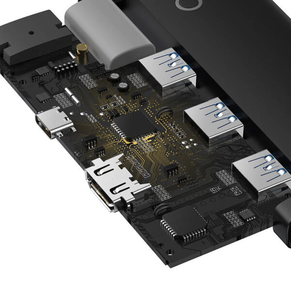 HUB Baseus 5-portowy USB-C  do HDMI+USB3.0x3+PD (czarny) - obrazek 6