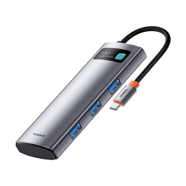 Hub 7w1 Baseus Gleam, USB-C do 1x HDMI4K 60Hz + 3x USB3.0 + 1x PD + 1x SD/TF (szary) - obrazek 4