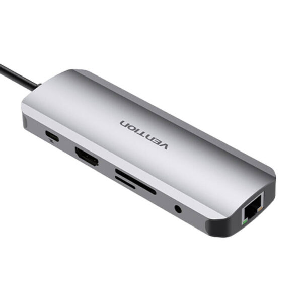 Stacja dokująca z USB-C do HDMI, USB-C, 2x USB3.0, RJ45, SD, TF, TRRS 3,5mm, PD 0,15m Vention TOMHB (szary) - obrazek 3