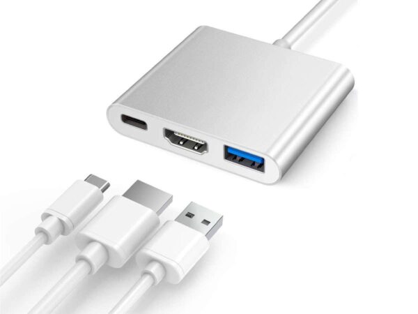 Adapter HUB 3w1 Alogy przejściówka USB-C 3.0 HDMI USB-A Srebrny - obrazek 2