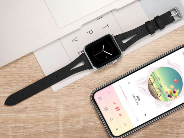 Pasek Leather Strap Alogy skóra do Apple Watch 42/44/45/49mm Czarny - obrazek 5