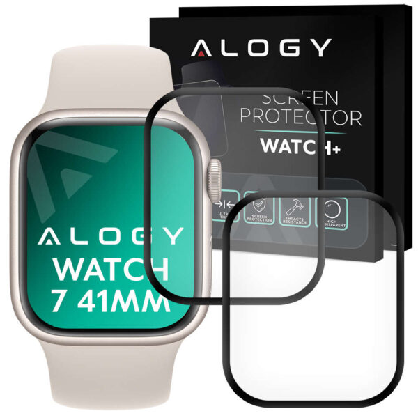 2x Elastyczne Szkło 3D Alogy do Apple Watch 7 41mm Black