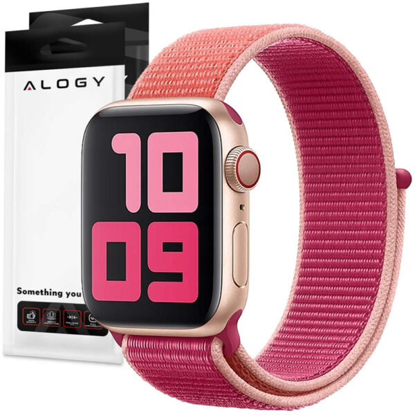 Pasek Alogy Nylon Strap z rzepem do Apple Watch 1/2/3/4/5/6/7/8/SE/Ultra (42/44/45/49mm) Różowy - obrazek 9