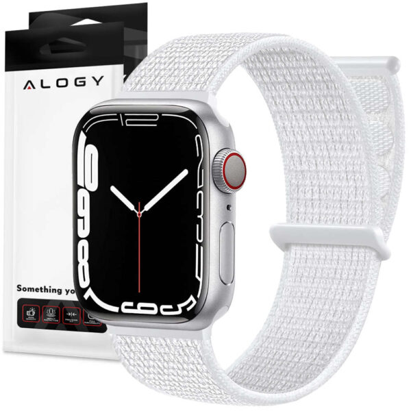 Pasek Alogy Nylon Strap z rzepem do Apple Watch 1/2/3/4/5/6/7/8/SE (38/40/41mm) Biały - obrazek 13