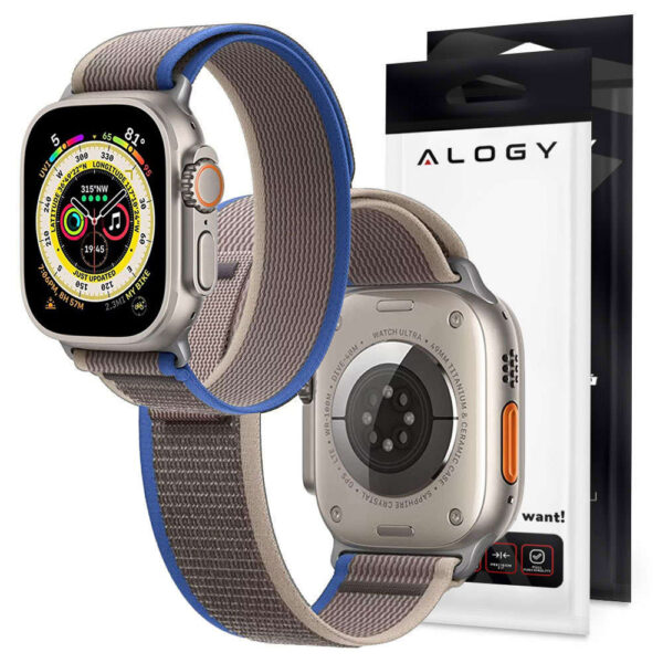 Pasek nylonowy Alogy Sport Strap na rzep do Apple Watch 1/2/3/4/5/6/7/8/SE (38/40/41mm) Niebiesko-szary