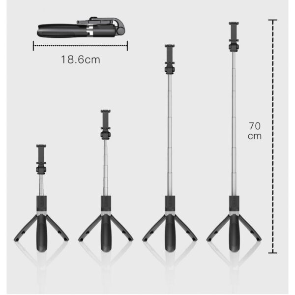 TECH-PROTECT L01S WIRELESS SELFIE STICK TRIPOD BLACK - obrazek 3