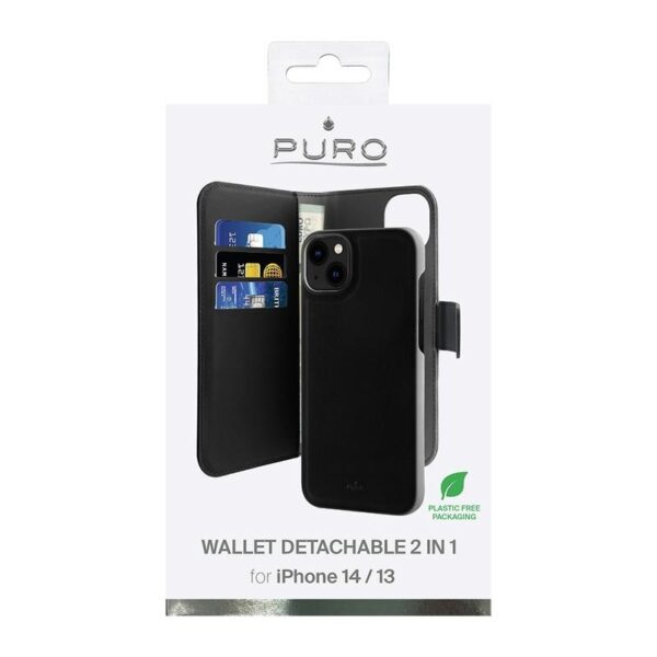 Oryginalne Etui Puro Wallet Detachable iPhone 14 Plus / 15 Plus 6,7" 2w1 czarne/black IPC1467BOOKC3BLK - obrazek 3