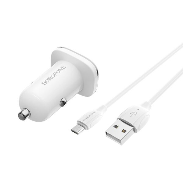 Borofone Ładowarka samochodowa BZ12A Lasting Power - USB - QC 3.0 18W 3A z kablem USB na Micro USB biała - obrazek 2