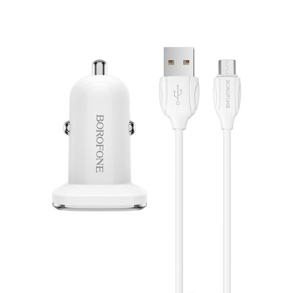 Borofone Ładowarka samochodowa BZ12A Lasting Power - USB - QC 3.0 18W 3A z kablem USB na Micro USB biała - obrazek 3