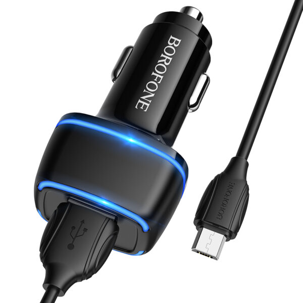 Borofone Ładowarka samochodowa BZ14 Max - 2xUSB - 2,4A z kablem USB na Micro USB czarna - obrazek 2