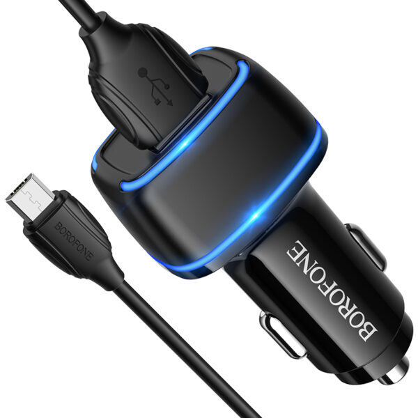 Borofone Ładowarka samochodowa BZ14 Max - 2xUSB - 2,4A z kablem USB na Micro USB czarna - obrazek 3