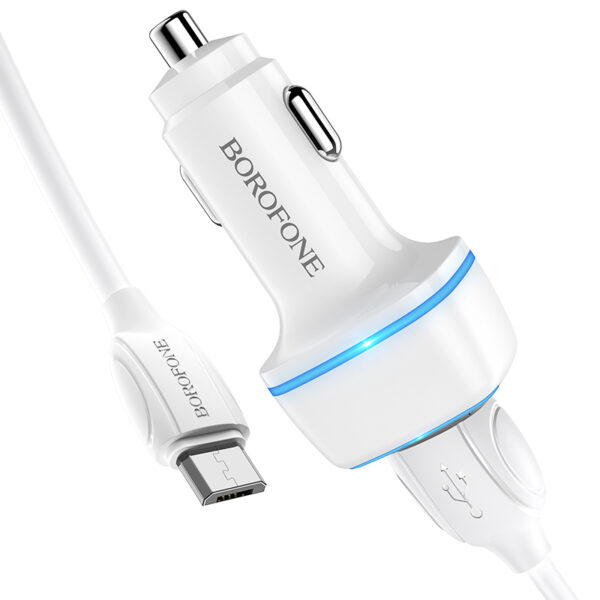 Borofone Ładowarka samochodowa BZ14 Max - 2xUSB - 2,4A z kablem USB na Micro USB biała - obrazek 3