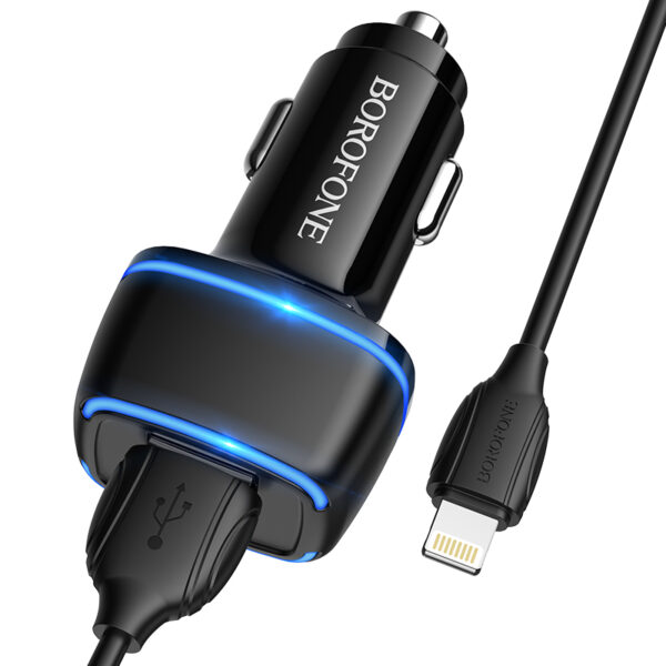 Borofone Ładowarka samochodowa BZ14 Max - 2xUSB - 2,4A z kablem USB na Lightning czarna - obrazek 2