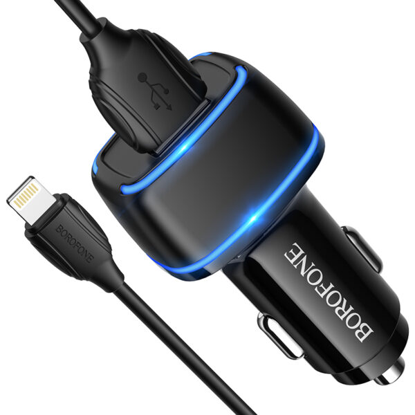 Borofone Ładowarka samochodowa BZ14 Max - 2xUSB - 2,4A z kablem USB na Lightning czarna - obrazek 3