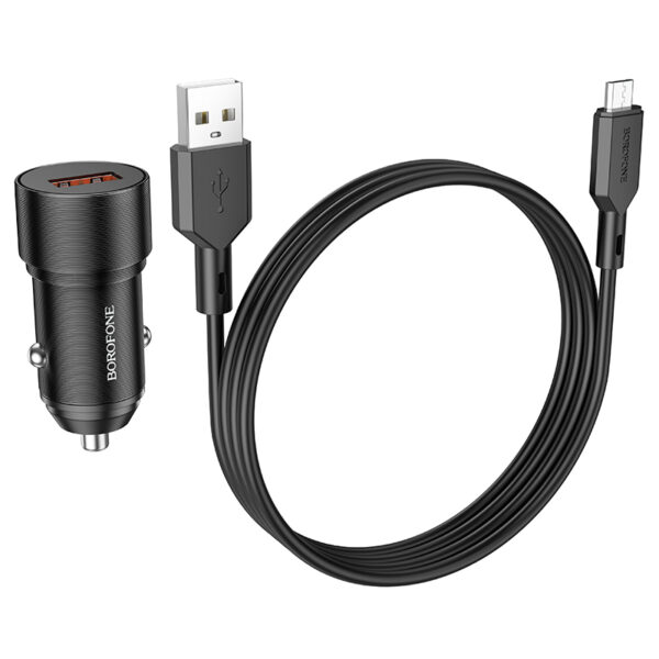 Borofone Ładowarka samochodowa BZ19A Wisdom - USB - QC 3.0 18W z kablem USB na Micro USB czarna - obrazek 2