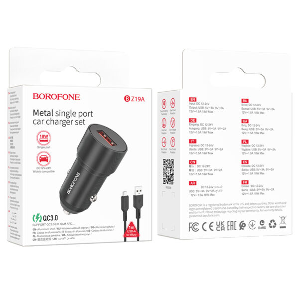 Borofone Ładowarka samochodowa BZ19A Wisdom - USB - QC 3.0 18W z kablem USB na Micro USB czarna - obrazek 4