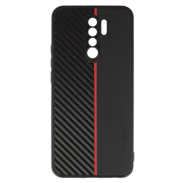 Tel Protect CARBON Case do Xiaomi Redmi 9 Czarny z czerwonym paskiem - obrazek 2