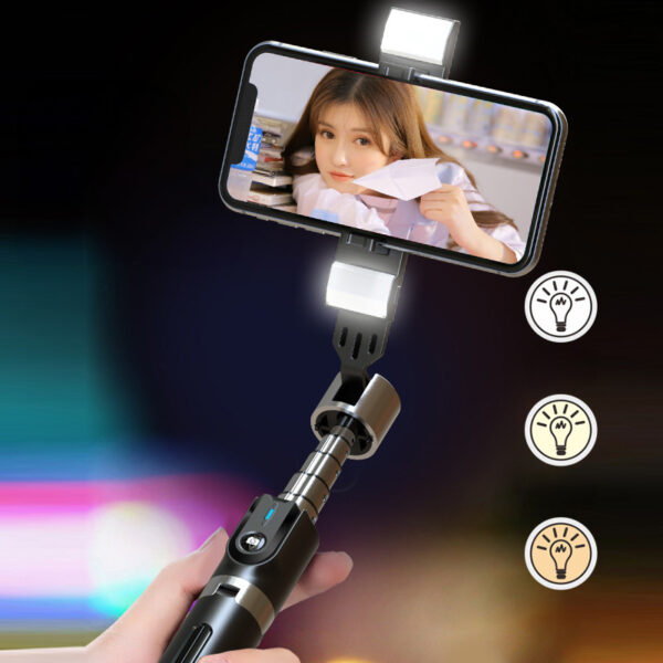 UCHWYT SELFIE - z odpinanym pilotem bluetooth, tripodem i lampami LED - P96D-2 CZARNY - obrazek 4