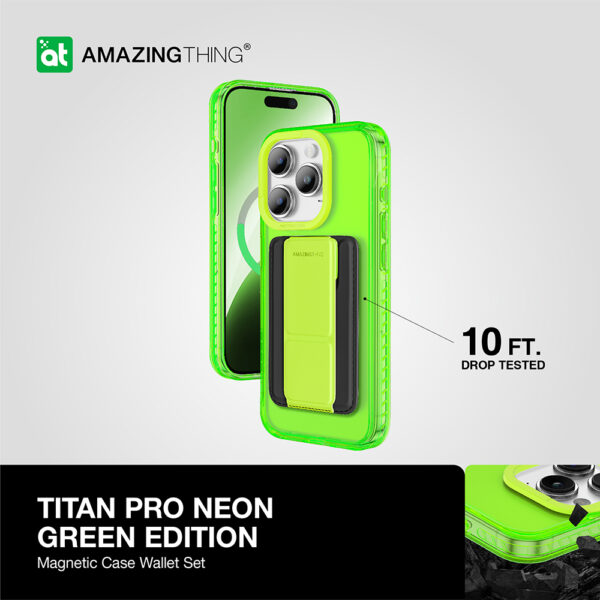 Amazing Thing Etui Titan Pro Neon Mag Wallet Case 10FT IP156.1PTWGN do Iphone 15 Pro zielony z podstawką - obrazek 9