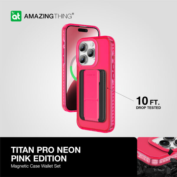 Amazing Thing Etui Titan Pro Neon Mag Wallet Case 10FT IP156.7PTWPN do Iphone 15 Pro Max różowy z podstawką - obrazek 9