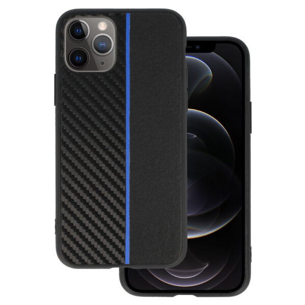 Tel Protect CARBON Case do Iphone 11 Pro Czarny z niebieskim paskiem