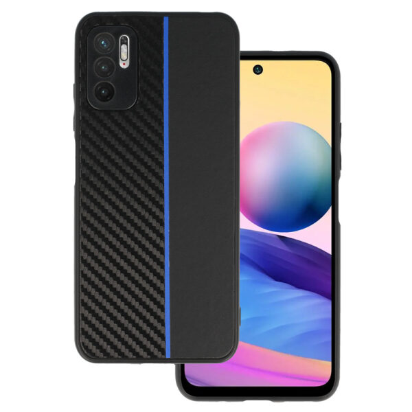 Tel Protect CARBON Case do Xiaomi Redmi Note 10 5G Czarny z niebieskim paskiem