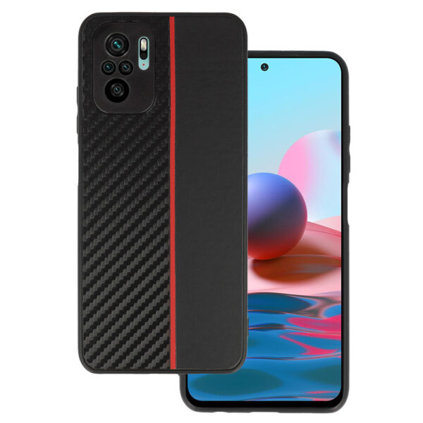 Tel Protect CARBON Case do Xiaomi Redmi Note 10/Note 10S/Poco M5S Czarny z czerwonym paskiem