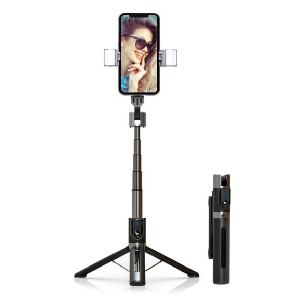 UCHWYT SELFIE - z odpinanym pilotem bluetooth, tripodem i lampami LED - P96D-2 CZARNY