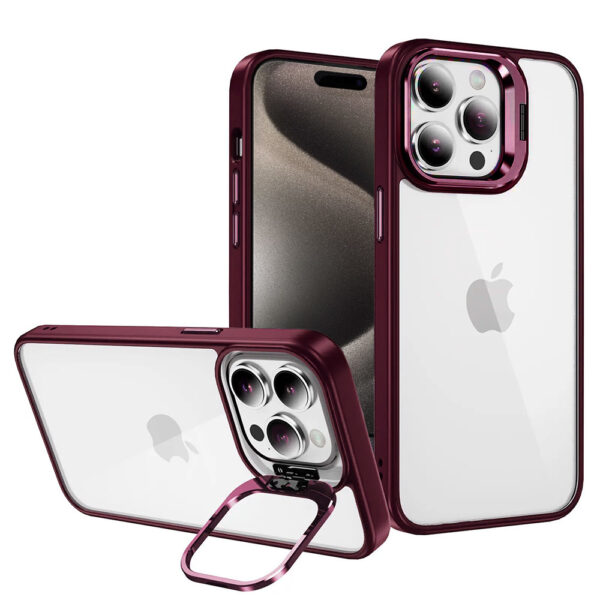 Tel Protect Kickstand case + szkło na aparat (lens) do Iphone 11 burgundowy