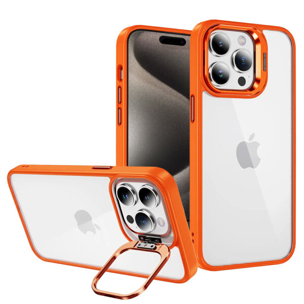 Tel Protect Kickstand case + szkło na aparat (lens) do Iphone 15 Plus pomarańczowy