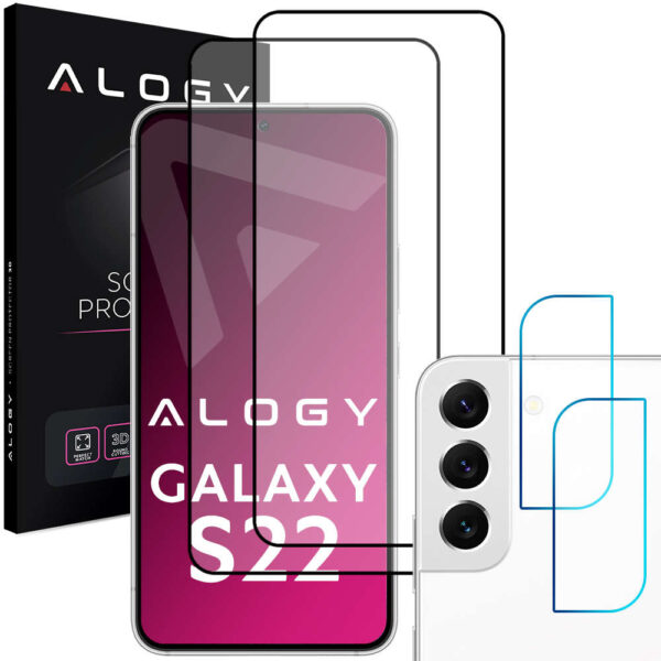 2x Szkło Alogy Full Glue FC + 2x Szkło na obiektyw kamerę do Samsung Galaxy S22