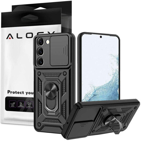 Etui Alogy Camshield Stand Ring z osłonką na aparat do Samsung Galaxy S23 Plus pancerne czarne - obrazek 9